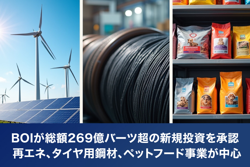 BOIが総額269億バーツ超の新規投資を承認 ― 再エネ、タイヤ用鋼材、ペットフード事業が中心